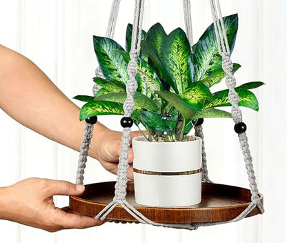 2 Pack Macrame Plant Hanger, Hanging Plant Shelf (12" + 10") - color: Light Grey, size: 2-Pack, 1-Tier