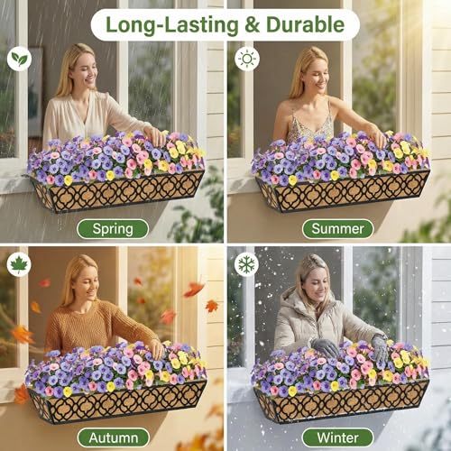 Y&M 30'' Large Window Box Railing Planter with Coco Liner, Outdoor Window Flower Boxes Over The Railing Planter Boxes Deck Fence Porch Patio Planter-2 Pack - size: Flower 30in 2p