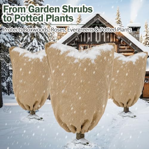 2-Pack Burlap Fabric Plant Bags - 32 X 40 Inch Winter Plant Cover Freeze Protection, Reusable Burlap Sacks Plant Frost Cloth for Outdoor Plants, Cold Weather Tree Wrap for Trees, Bushes & Garden - size: 32*40inch-2Pack