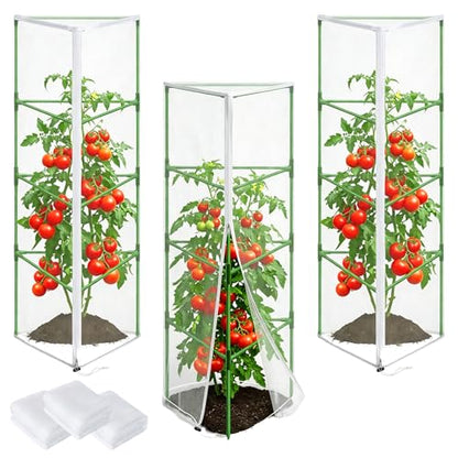 3Pcs 67"x12.6"x12.6" Garden Bird Netting for Triangle Tomato Cage - size: Triangle Cage Covers（Cover Only）