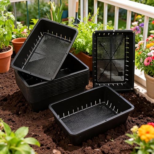 25 Pack Seed Starter Trays 10 x 7 inches Microgreens Growing Trays with Mesh Bottom for Germination, Hydroponic & Sprouting Plant Trays for Garden, Wheatgrass - size: 25 Pack 10 x 7 inch black