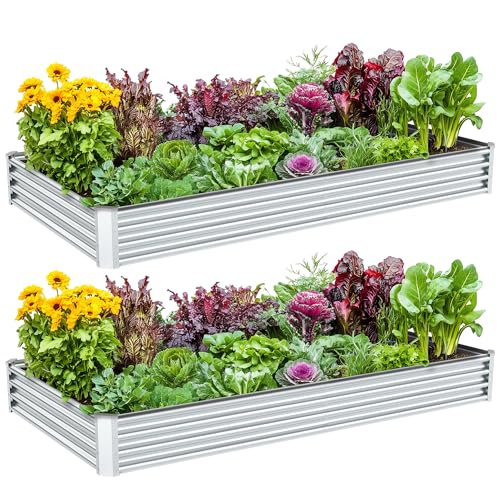 2PCS 8x4x1FT Galvanized Raised Garden Bed, Galvanized Planter Raised Garden Boxes Outdoor, Large Metal Raised Garden Beds for Vegetables-Silver - color: Silver, size: 8x4x1(2PCS)