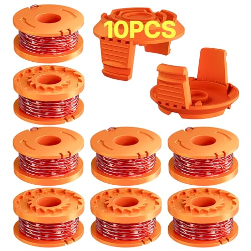 10 Pack (WA0010)Replacement Trimmer Line Spool Compatible with Worx Weed Eater, 0.065 inch Trimmer Line Refills for Worx Trimmer, Weed Wacker String Replacement Parts(8 Trimmer Spools, 2 Trimmer Caps) - size: 8 Line Spools+2 Caps