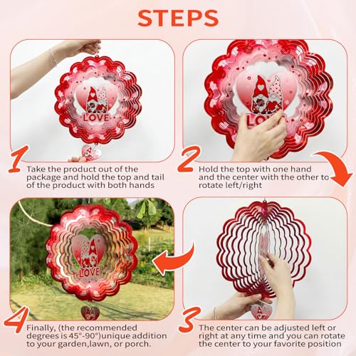 Gnome Wind Spinners Outdoor Hanging, 3D Heart Love Kinetic Art - color: Gnome
