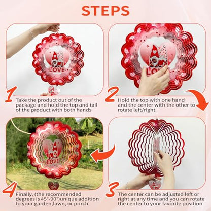 Gnome Wind Spinners Outdoor Hanging, 3D Heart Love Kinetic Art - color: Gnome