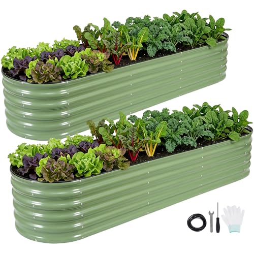 INNO STAGE Galvanized Garden Bed, 8x2x1.4FT Metal Raised Beds, 2pcs, Green - color: Green, size: 8x2x1.4FT(2 pack)
