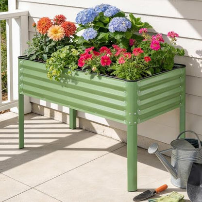 Elevated Raised Garden Bed Outdoor with Leg for Patio, 2' X 4', Green - style: Basic Green(No Casters, No Shelf)
