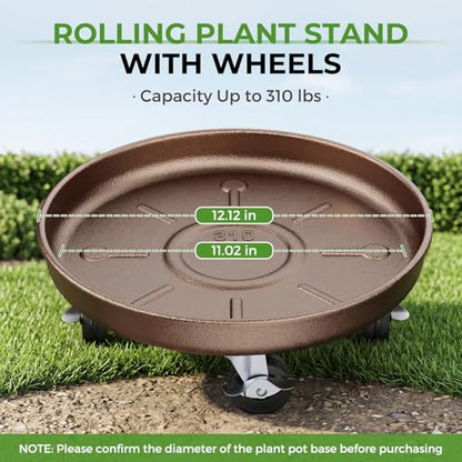 Plant Caddy With Wheels 12" Metal Plant Saucers for Indoors 310 Lb Capacity - size: 2 PACK 12.12 INCH