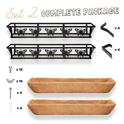 2-Pack 32IN Window Box Railing Hanging Planter Coco Liner Basket - color: 32in - Set 2