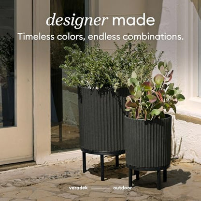 Veradek Demi Series Raised Planter - Round Planter with Stand - color: Black/Black, size: 12 inch - 2 Pack