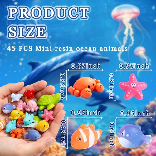 45 Pcs Mixed Mini Resin Sea Animals, Marine Figurines with No Duplicates