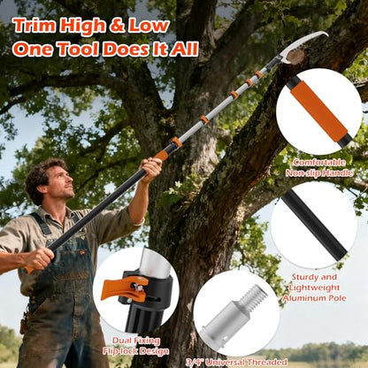 35FT Manual Pole Saw for Tree Trimming, 5-29FT Telescoping Extension Pole with Flip-Lock & Screw Dual Locking, 19" 3X Detachable Pruning Saw Head, Yard Maintenance Pruner for Garden Palms Shrubs - size: 5-29FT