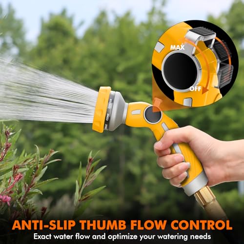 RESTMO Hose Nozzle Heavy Duty, Metal Water Hose Sprayer for Garden - color: Yellow, size: 9 Watering Patterns