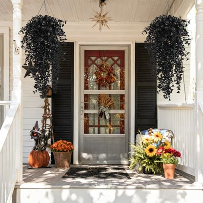 RECUTMS Black Hanging Flowers for Outdoor 4Pcs Faux Fall Daisy Plant - color: Black