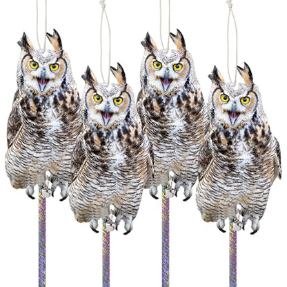 4PCS Flat Plastic Owls to Keep Woodpecker Away from House - color: Light Grey Owl 4pcs