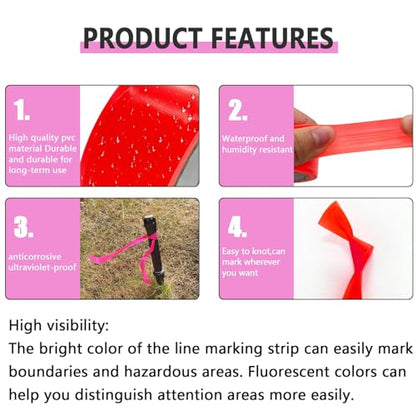 6 Pack Pink Flagging Tape, Non-Adhesive Plastic Ribbon Neon Marking Roll - color: Pink