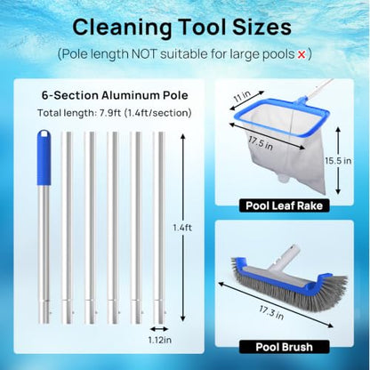 Consciot Pool Cleaning Kit, incl. Rake Net, Brush, Pole, Dispenser & Test Strip - size: 5PCS