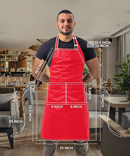 Utopia Kitchen Bib Aprons 10 Pack Adjustable With 2 Pockets - color: Red