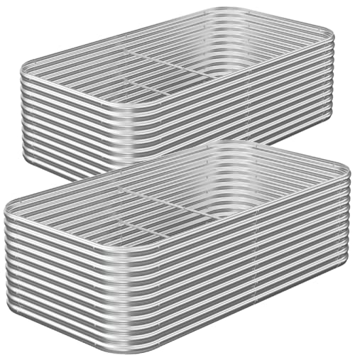 2 Pack Tall 8x4FT Corrugated Galvanized Steel Raised Garden Bed Outdoor, Metal Above Ground Garden Bed for Vegetables and Flowers, Raised Beds for Gardening - size: 8x4FT