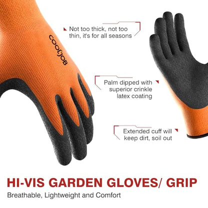 COOLJOB Fluorescent Safety Work Gloves with Grip, Non-skid Crinkle Latex - size: Large