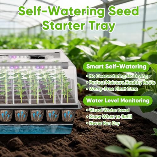 BlumWay 120-Cell Self-Watering Seed Starter Tray with Grow Light, Black - color: Black
