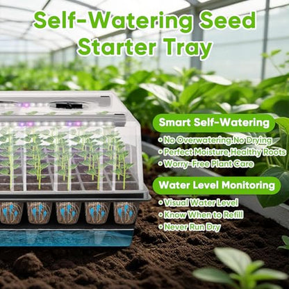 BlumWay 120-Cell Self-Watering Seed Starter Tray with Grow Light, Black - color: Black