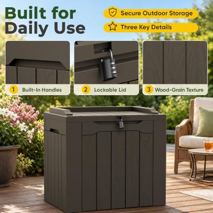Flamaker Deck Box 31 Gallon Waterproof Resin Small Storage Box with Lid - color: Deep Brown, size: 31 Gallon