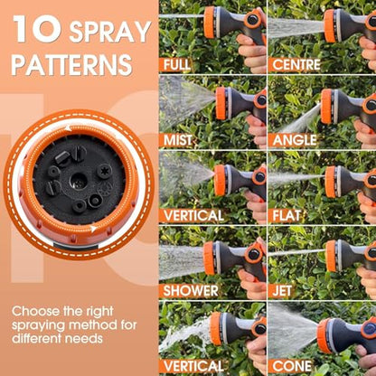 Garden Hose Nozzles,Hose Spray Nozzle with Adjustable 10 Watering Patterns - color: Orange&Orange