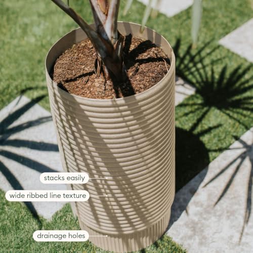 Veradek Mod Series Extra Tall Planter - Tall Outdoor Planter with Shelf - color: Sand, size: 29 inch