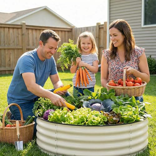 3Pcs Round Galvanized Raised Garden Bed 2x1 FT Metal Planter Box,White - color: White, size: 2x2x1FT(3Packs)