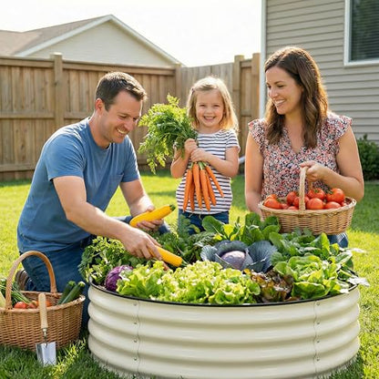 3Pcs Round Galvanized Raised Garden Bed 2x1 FT Metal Planter Box,White - color: White, size: 2x2x1FT(3Packs)