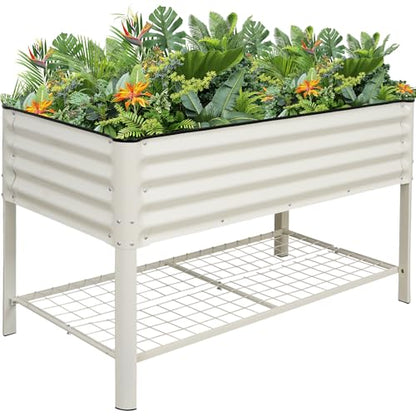 G GOOD GAIN Elevated Raised Garden Bed Kit with Leg, Rack, 2x4ft, White - size: 2' x 4', style: White with Legs & Storage Rack