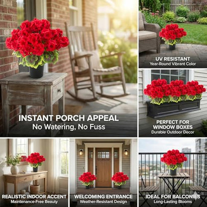 lovemoon 2 Pcs Geranium Potted Artificial Flowers, Red, 19" - color: Red