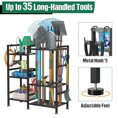 keomaisyto Garden Tool Organizer with Large Hooks, Garage Storage Rack - size: 29.5"W*11.8"D*31.1"H