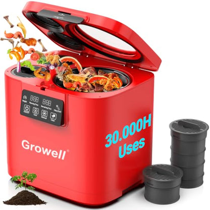 Growell Electric Composter for Kitchen, 4L Odorless Countertop Compost Bin - color: Red