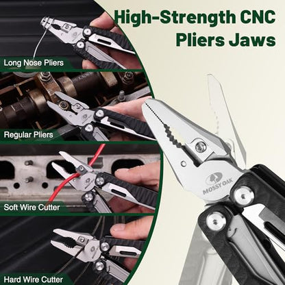 MOSSY OAK 17-in-1 Multitool Pliers, CNC-Machined Steel, G10 Handle - color: 17-in-1, Black