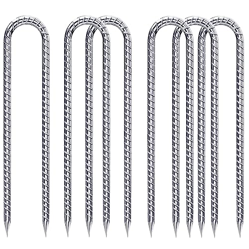 Trampoline Stakes Heavy Duty - 12 Inch U Shaped Garden Stakes 8mm Galvanized Steel Wind Stakes for Trampoline Safety Anti-Rust 6 Pack High Wind Rebar Stakes for Tent, Swing Set Fence - color: U-HOOK-Silver-8mm, size: 6pcs