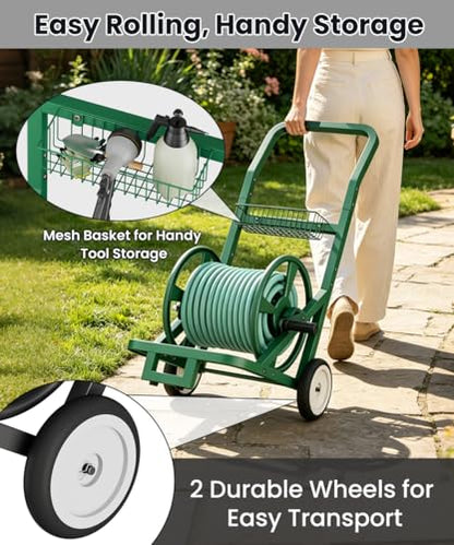 Artigarden Garden Hose Reel Cart with Wheels, Holds 125 ft 5/8" Hose, Green