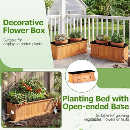 HAPPYGRILL Wood Raised Garden Bed with Drainage Holes & Liner - color: Orange, size: 28" x 10" x 10"