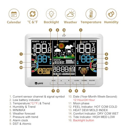 Weather Station Indoor Outdoor Thermometer Wireless Atomic Clock White - color: White