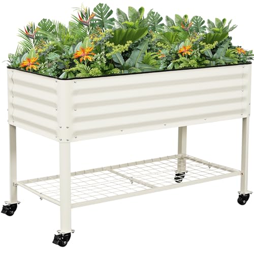 G GOOD GAIN Elevated Raised Garden Bed Kit with Wheels, Rack,2x4ft, White - size: 2' x 4', style: White with Legs, Wheels, and Storage Rack