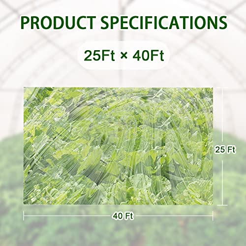 LSGCQ 6 mil Greenhouse Plastic Film Sheeting Cover, 25 x 40 Ft - size: 25 X 40 Ft