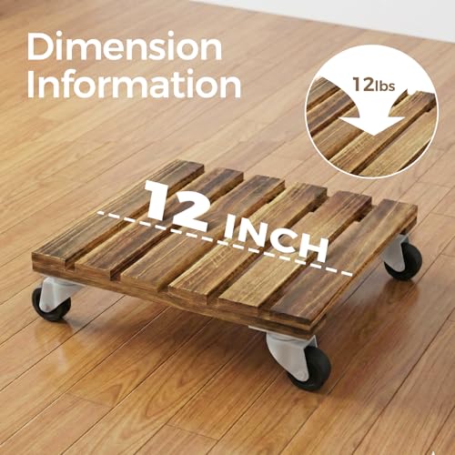 Bamworld Plant Caddy 12 Inch Wood Dolly with Wheels 2 Pack - size: 12inch-Square-2 pack