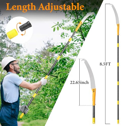 Pole Saws for Tree Trimming, 8.5FT Long Extension tree trimmer pole saw, Lightweight Manual Pruning Saw with Mn Steel Blade, Tree Branch Trimmer for Yard, Garden, Patio - size: 8.5FT