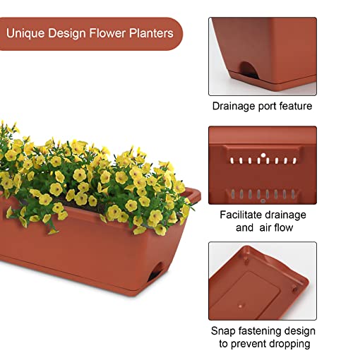 HOXHA 6 Pcs Window Box Planter, 17" Rectangular Planter Box, Brick Red - size: 6 Pack / 17inch