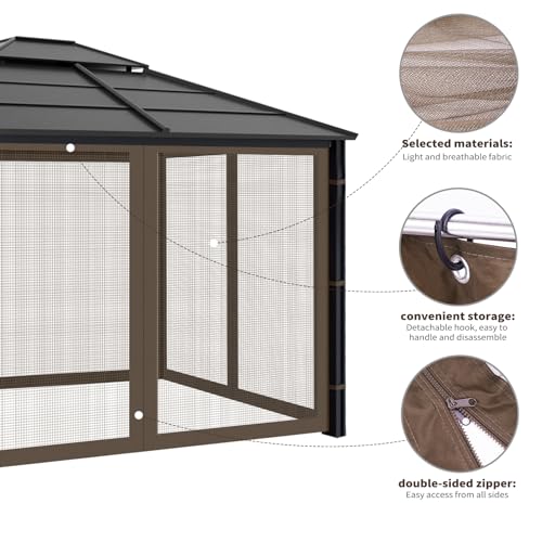 Gazebo Replacement Mosquito Netting for Patio, 10x10 ft, Coffee - color: Coffee, size: 10x10