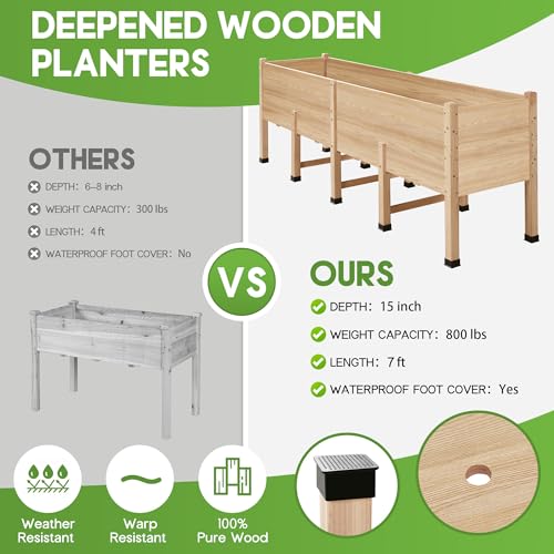 AMERLIFE 7x2 Ft Raised Garden Bed, 16 Inch Deep Wood Planter with Legs