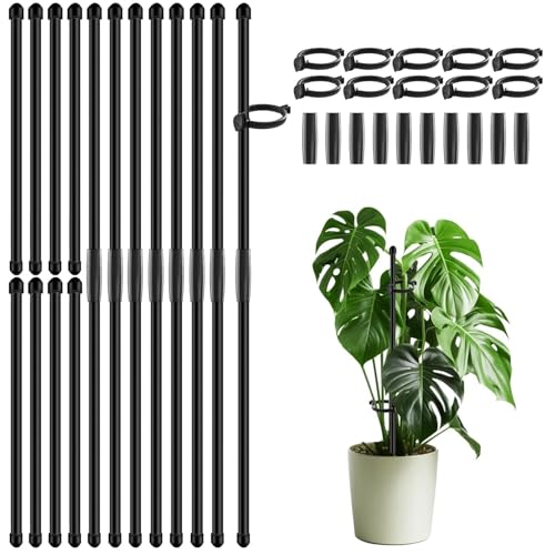 20Pcs Plant Support Stakes 17 inch SupKing Garden Orchid Sticks Extended to 3ft 4ft 5ft Plant Poles with Clips for Indoor Outdoor Potted Tomato Rose Amaryllis Vegetables Comes with 20 Ties(Black) - color: Black
