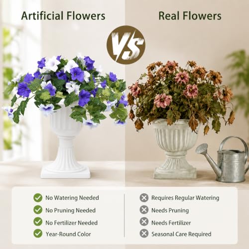 Artificial Flowers, 2-Pack Blue and White Faux Petunias - color: Blue and White - 2