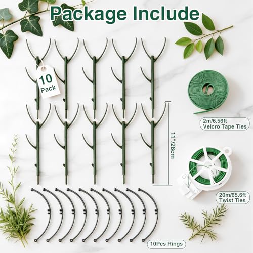 10Pack Stackable Plant Support, 2 in 1 Monstable Plant Stakes & Tomato Cage Kits for Indoor Outdoor Climibing Plants, Durable Alternative to Moss Pole Sticks Trellis for Houseplants Potted - size: 10 Pack